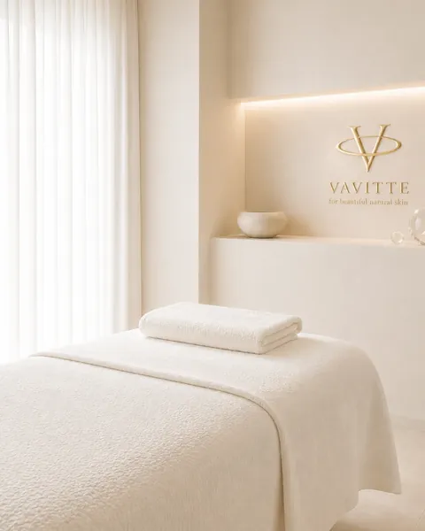 VAVITTEのロゴがある、白を基調とした施術ルーム