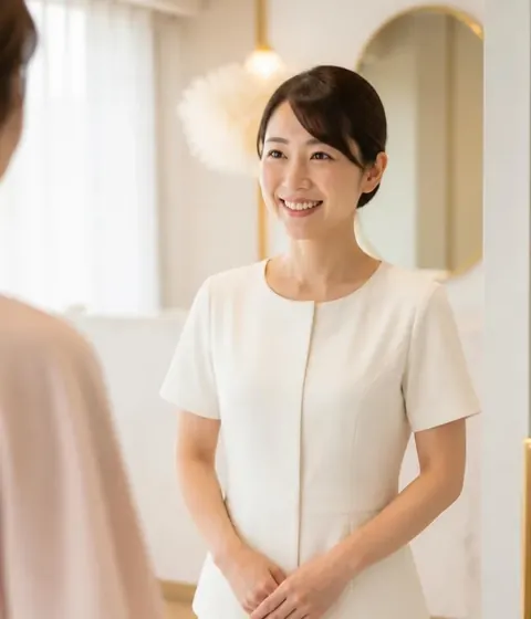 サロンでお客様を笑顔で迎えるスタッフ